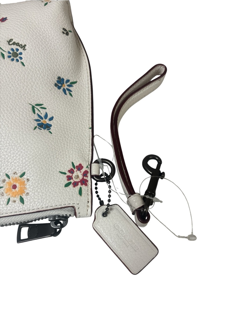COACH Charlie Pouch- Chalk White Floral Leather Wristlet - Picture 4 of 11
